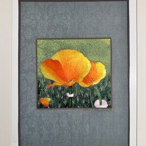 YAN INLOW Silk Embroidery ORANGE POPPIES Artwork / BAY AREA Needlework Artist